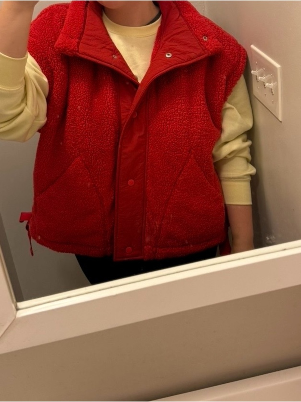Free People “scout it out” Red Sherpa Teddy Vest - Cozy Sleeveless Jacket